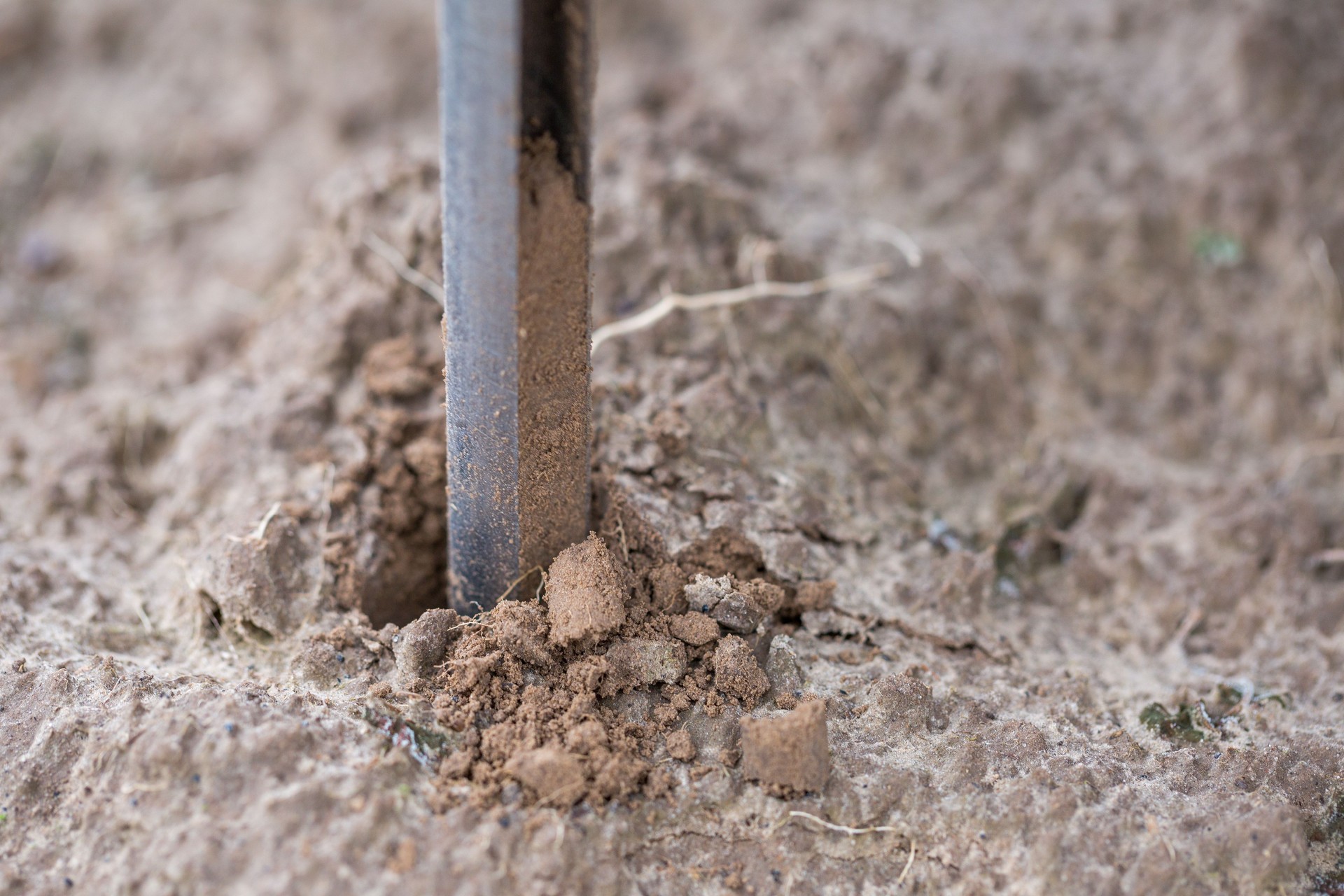 Soil Sampling. Automated probe for soil samples taking sample with soil probe sampler. Environmental protection, organic soil certification, research.